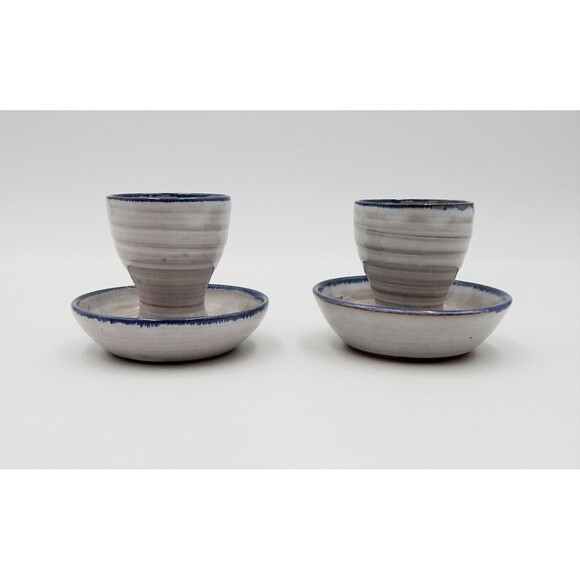 Rineanna Pottery Shannon Ireland Egg Cups Glazed Hand Signed Gray Blue Set 2 - Picture 2 of 7